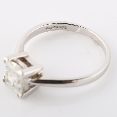 142 - A 9ct white gold 1ct Princess-cut solitaire diamond ring, colour approx K/L, clarity approx I1/I2, d... 