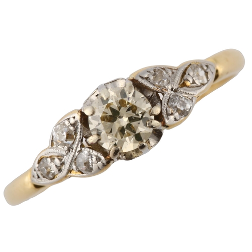 145 - An Art Deco 18ct gold 0.3ct solitaire diamond ring, set with modern round brilliant and old-cut diam... 