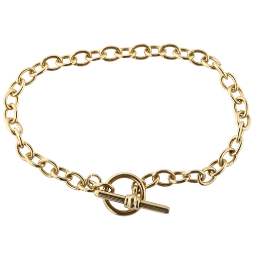 148 - A modern 9ct gold cable link chain bracelet, with T-bar clasp, bracelet length 20cm, 10.4g