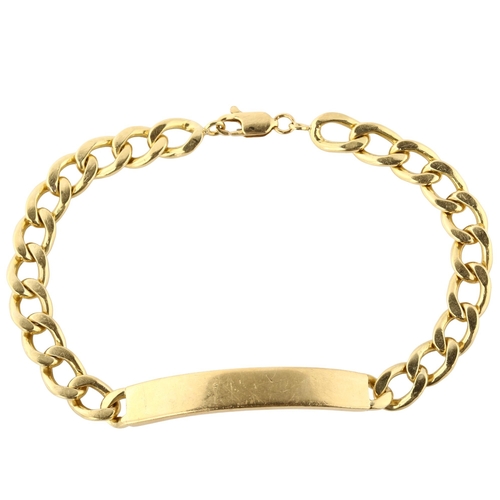 149 - A heavy Continental 18ct gold flat curb link identity bracelet, bracelet length 21cm, 38.6g