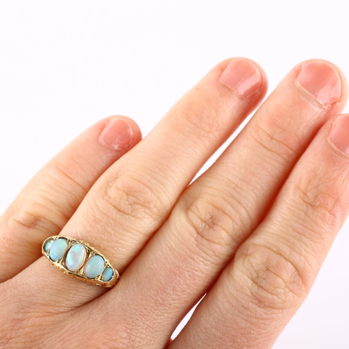 167 - An early 20th century 18ct gold graduated five stone opal half hoop ring, set with oval cabochon opa... 