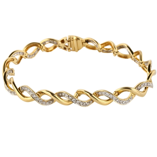 171 - A modern 18ct gold diamond double-helix bracelet, pave set with modern round brilliant-cut diamonds,... 