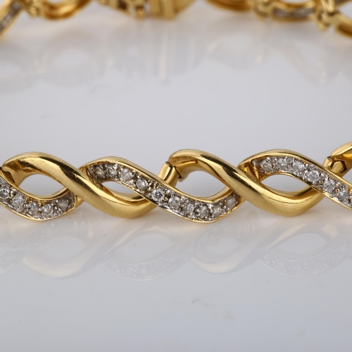 171 - A modern 18ct gold diamond double-helix bracelet, pave set with modern round brilliant-cut diamonds,... 