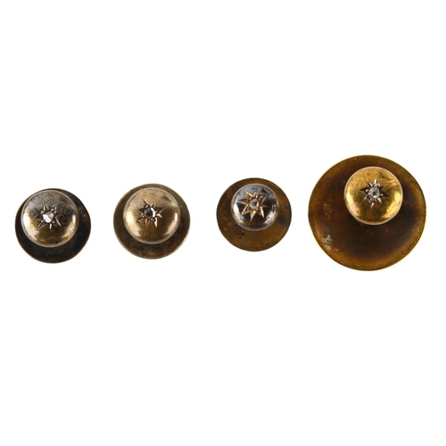 177 - A set of 15ct gold Antique diamond dress studs, set with rose-cut diamonds, largest head diameter 7.... 