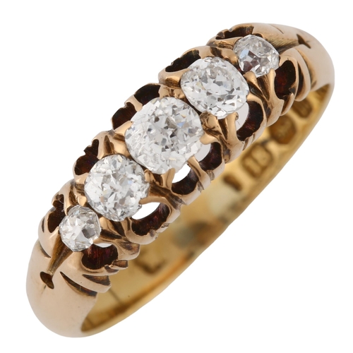 182 - A 19th century 18ct gold graduated five stone diamond half hoop ring, set with Old European-cut diam... 