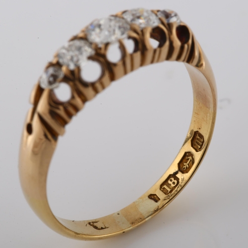 182 - A 19th century 18ct gold graduated five stone diamond half hoop ring, set with Old European-cut diam... 