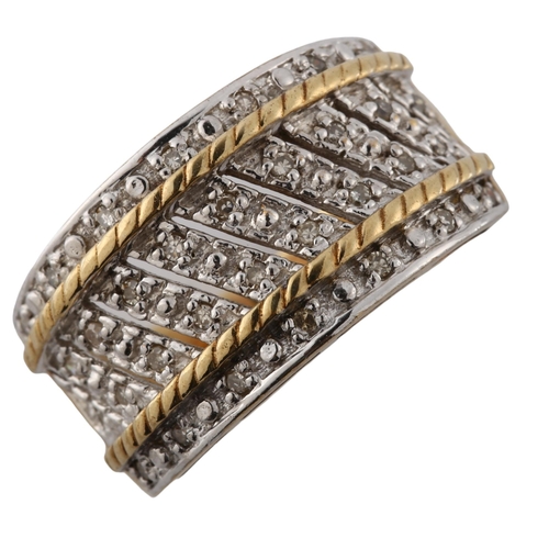 184 - A modern 9ct gold diamond band ring, set with single-cut diamonds,  total diamond content approx 0.1... 