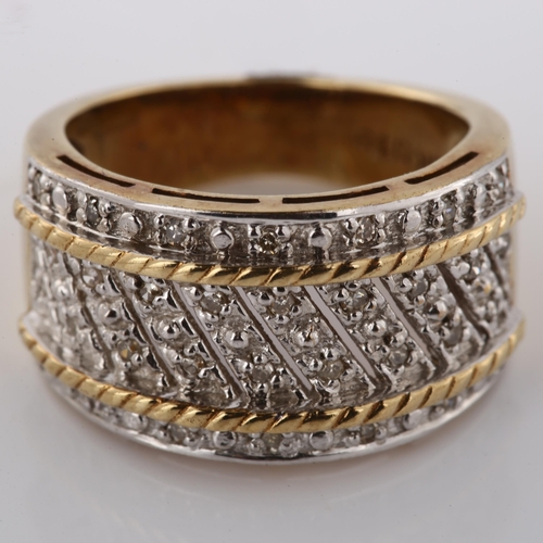 184 - A modern 9ct gold diamond band ring, set with single-cut diamonds,  total diamond content approx 0.1... 