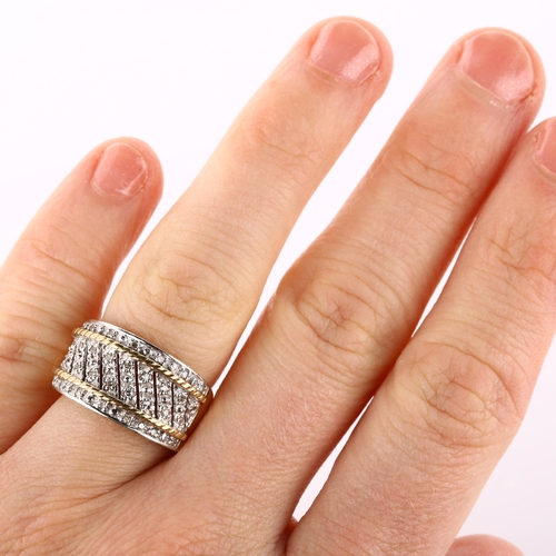 184 - A modern 9ct gold diamond band ring, set with single-cut diamonds,  total diamond content approx 0.1... 