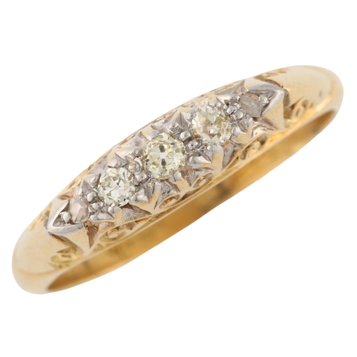 195 - An early 20th century 18ct gold graduated five stone diamond half hoop ring, set with old and rose-c... 