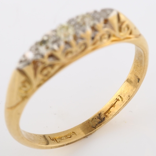 195 - An early 20th century 18ct gold graduated five stone diamond half hoop ring, set with old and rose-c... 