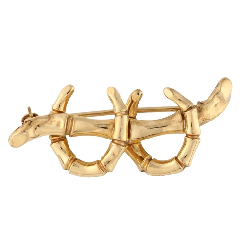 268 - A Victorian 9ct gold horseshoe brooch, in simulated bamboo style, brooch length 42.5mm, 2.2g