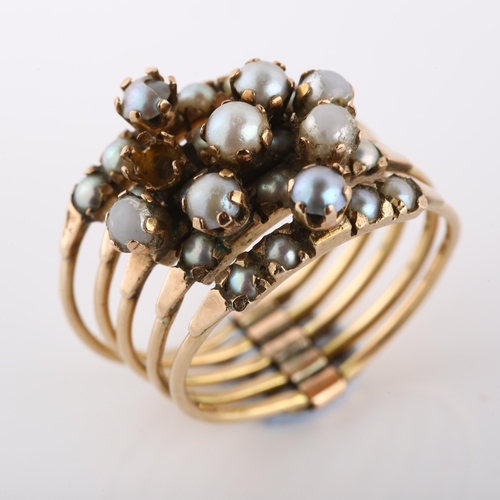 272 - A Turkish multi-band pearl Harem ring, composed of 5 separate bands joined at the shank, overall set... 