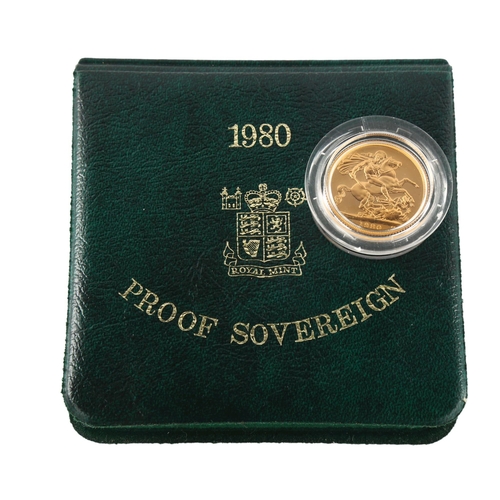 281 - An Elizabeth II 1980 gold full proof full sovereign coin, Royal Mint, cased