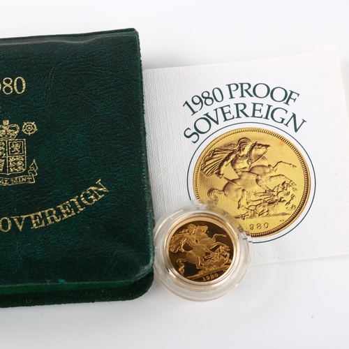 282 - An Elizabeth II 1980 gold full proof full sovereign coin, Royal Mint, cased