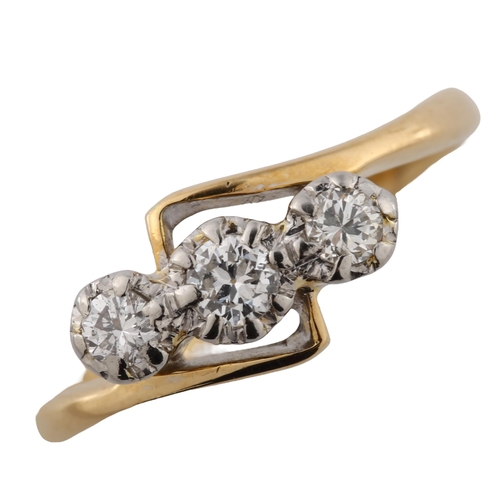 351 - An 18ct gold three stone diamond crossover ring, illusion set  with modern round brilliant-cut diamo... 