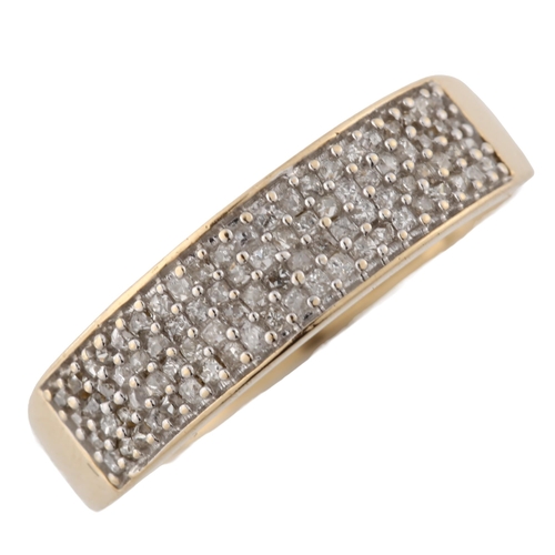 352 - A modern 9ct gold diamond cluster band ring, set with square-cut diamonds, setting height 5.6mm, siz... 