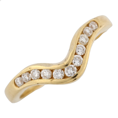 358 - An 18ct gold diamond wishbone ring, channel set with modern round brilliant-cut diamonds, setting he... 