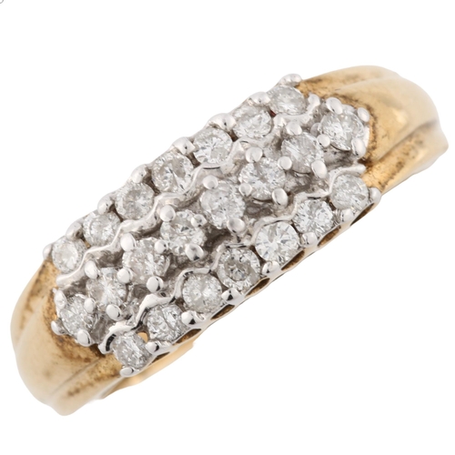 359 - A 9ct gold diamond cluster band ring, set with modern round brilliant-cut diamonds, total diamond co... 