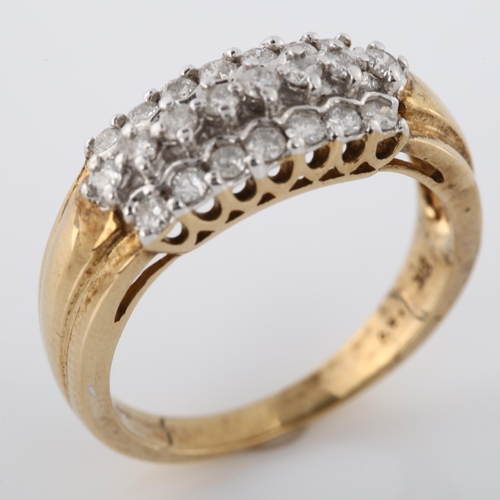 359 - A 9ct gold diamond cluster band ring, set with modern round brilliant-cut diamonds, total diamond co... 