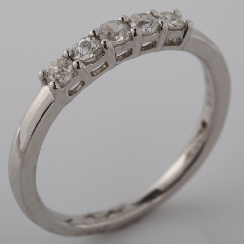 361 - A 9ct white gold five stone diamond ring, prong set with old-cut diamonds, total diamond content app... 