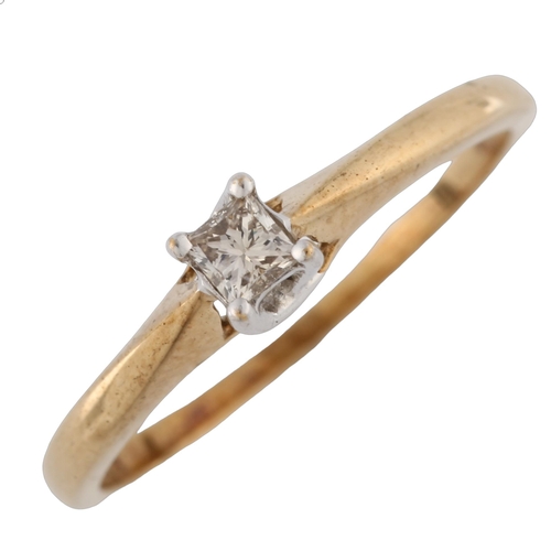 366 - A 9ct gold 0.15ct Princess-cut solitaire diamond ring, size N, 1.4g