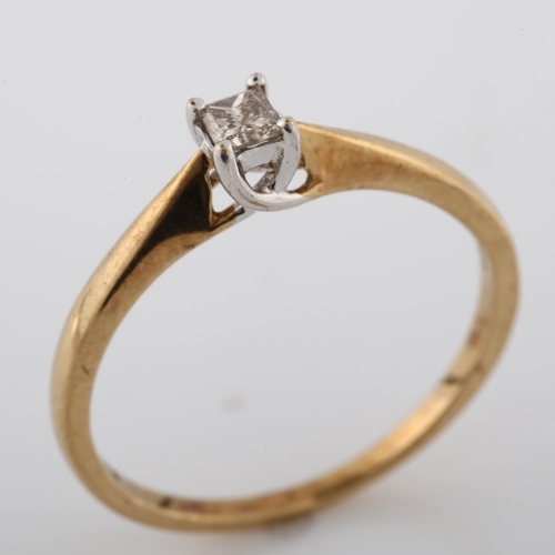 366 - A 9ct gold 0.15ct Princess-cut solitaire diamond ring, size N, 1.4g