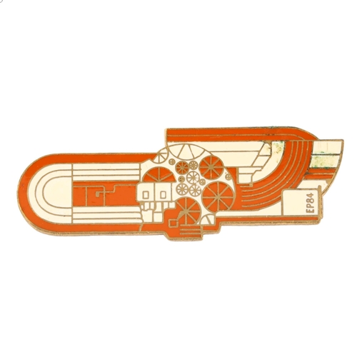 371 - EDUARDO PAOLOZZI - a 1984 modernist enamel Royal Academy of Arts brooch, brooch length 64.4mm, 15.7g