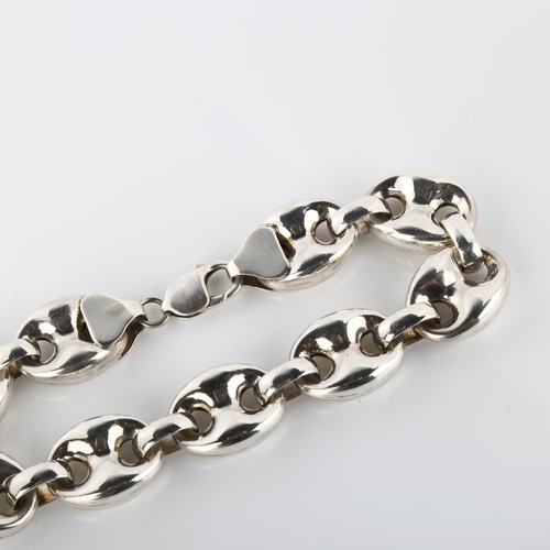 374 - A heavy silver hollow mariner link bracelet, band width 17mm, bracelet length 21cm, 41.7g