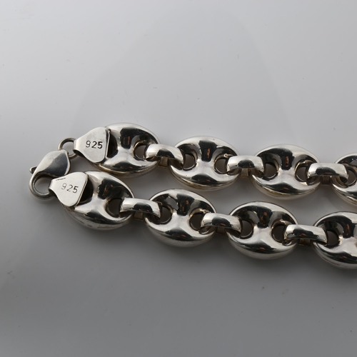 374 - A heavy silver hollow mariner link bracelet, band width 17mm, bracelet length 21cm, 41.7g