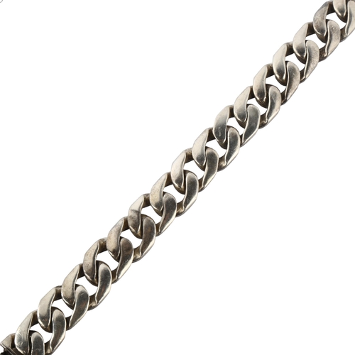 375 - A heavy silver flat curb link bracelet by Richard Fox, band width 14.7mm, bracelet length 22cm, 86g