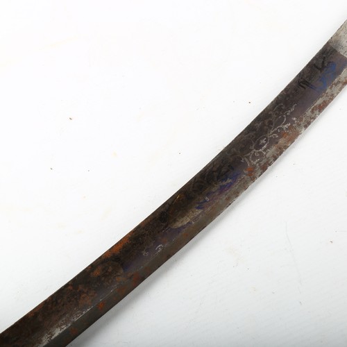 1223 - An early 19th Century cavalry sword with etched blade, length 87cm