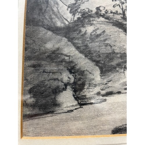 1639 - Dr Thomas Monro, charcoal on paper, bridge over a river, 16cm x 21cm, framed