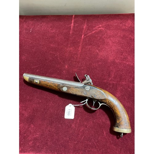 1160 - An early 19th century brass-mounted flintlock pistol, overall length 40cm