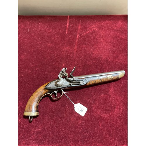 1160 - An early 19th century brass-mounted flintlock pistol, overall length 40cm