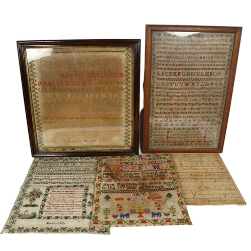 110 - 5 various Victorian samplers, 2 glazed and framed