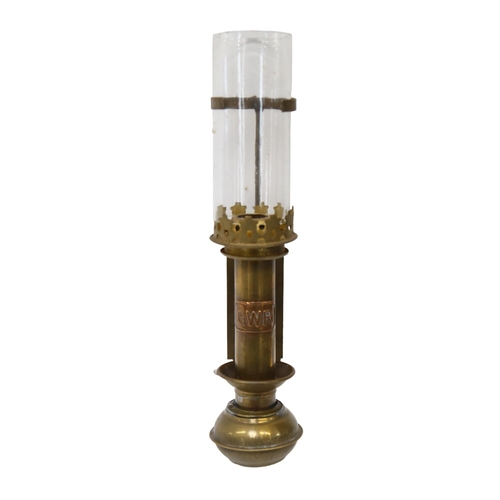 118 - An Antique Great Western Railway (GWR) brass and copper carriage oil lamp, with original glass funne... 