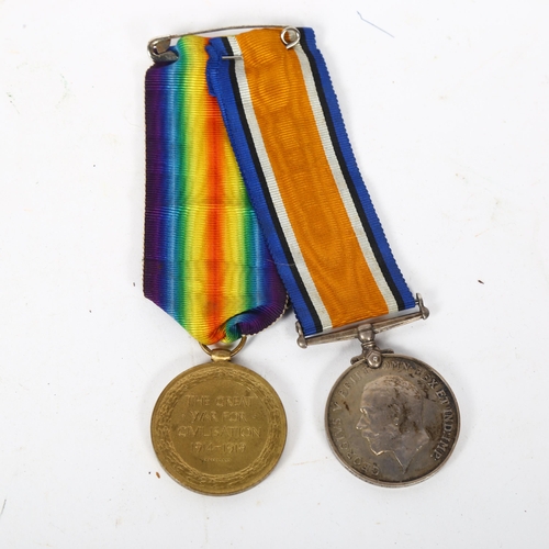 156 - 2 World War I medals, named to 281675 Pnr.C.Smith R.E. with ribbons