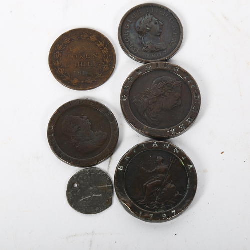 161 - 2 George III cartwheel pennies and two pence, a George III half penny coin 1807, a Henry VIII grot, ... 