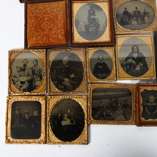 167 - A collection of Victorian ambrotypes, daguerrotypes and tintypes, some leather-cased (12)