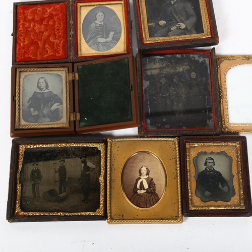 168 - A collection of 19th century ambro and daguerrotypes, 2 in folding leather cases (6)