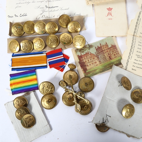 169 - A Victorian Gordon Highlanders 92nd of Foot Glengarry belt badge, various buttons, ephemera etc