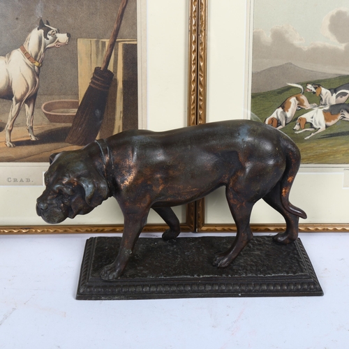 187 - A bronzed spelter sculpture of a Bulldog on stand, length 12cm, together with 2 Antique Henry Alken ... 