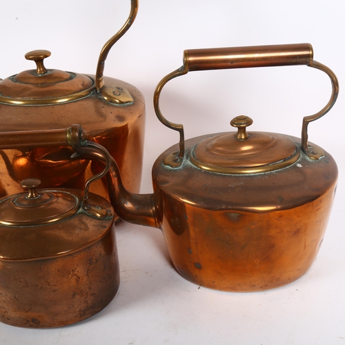 188 - A graduated set of 4 Victorian brass and copper kettles, tallest 34cm