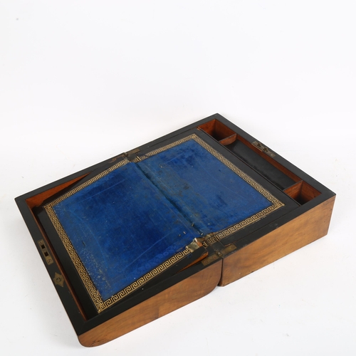 198 - A Victorian walnut writing box, width 35cm