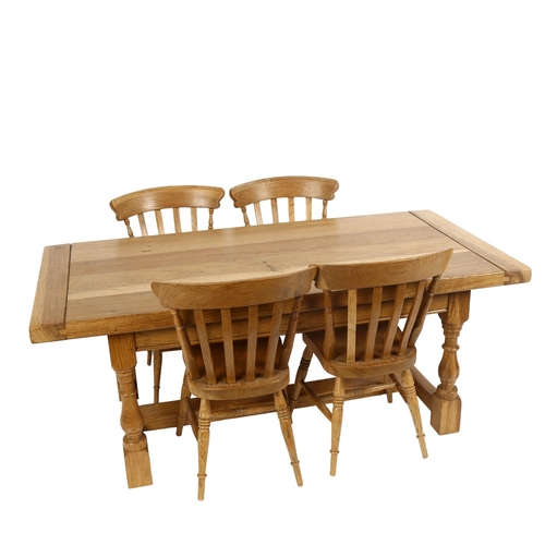 199 - A bespoke made apprentice piece/shop display oak refectory dining table, together with a set of 4 Wi... 