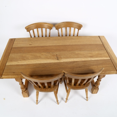 199 - A bespoke made apprentice piece/shop display oak refectory dining table, together with a set of 4 Wi... 