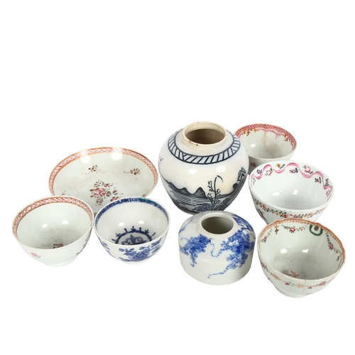 210 - A group of 18th century English china tea bowls (4), including New Hall, a Chinese ginger jar, a blu... 