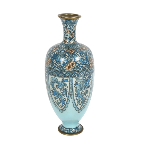 212 - A Chinese blue ground cloisonne baluster vase, height 25cm