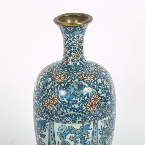 212 - A Chinese blue ground cloisonne baluster vase, height 25cm